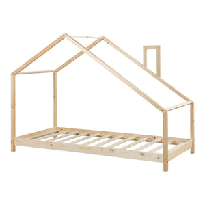 Kinderbed Siuntio huisbed met bedbodem naturel [en.casa]