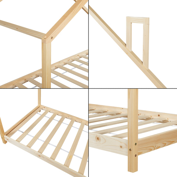 Kinderbed Siuntio huisbed met bedbodem naturel [en.casa]