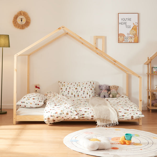Kinderbed Siuntio huisbed met matras naturel [en.casa]