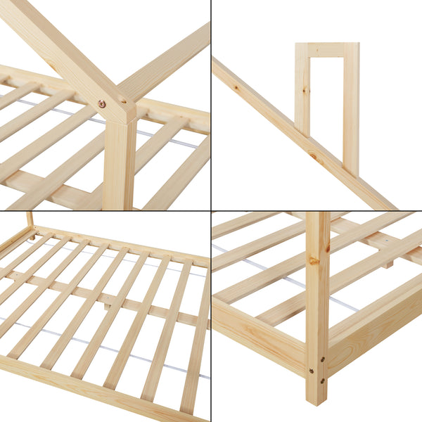 Kinderbed Siuntio huisbed met matras naturel [en.casa]