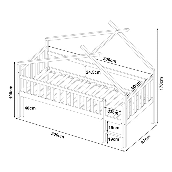 Kinderbed Sotkamo huisbed met matras 90x200 cm [en.casa]