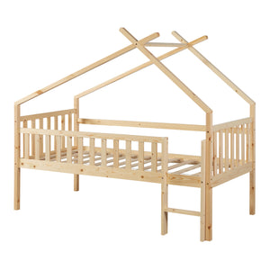 Kinderbed Sotkamo huisbed hoog uitvoering met bedbodem [en.casa]