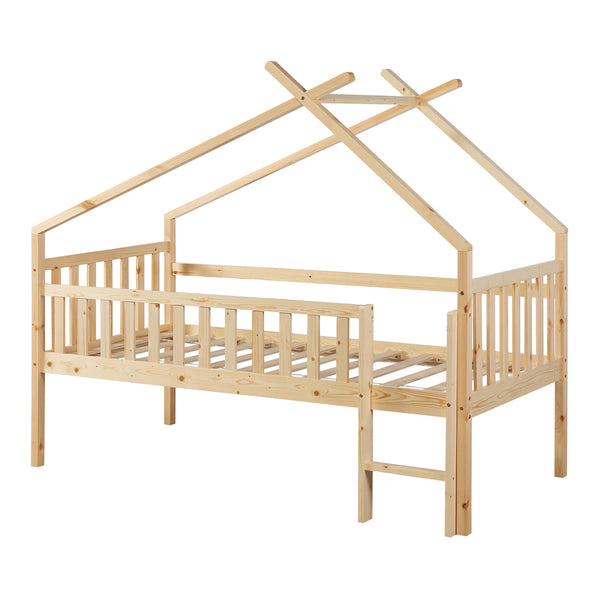 Kinderbed Sotkamo huisbed hoog uitvoering met bedbodem [en.casa]