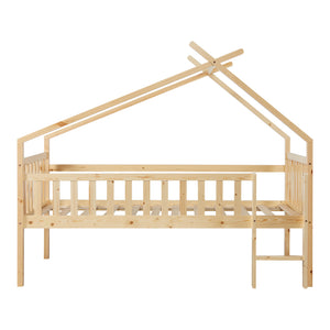 Kinderbed Sotkamo huisbed hoog uitvoering met bedbodem [en.casa]