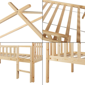 Kinderbed Sotkamo huisbed hoog uitvoering met bedbodem [en.casa]