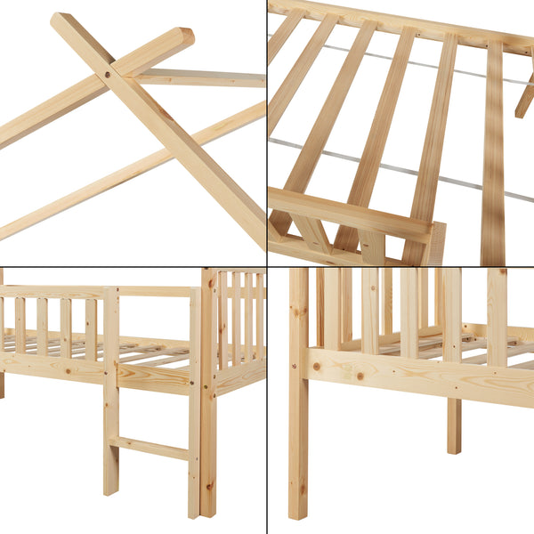 Kinderbed Sotkamo huisbed hoog uitvoering met bedbodem [en.casa]