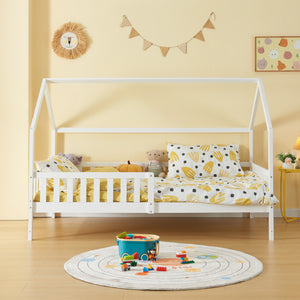 Kinderbed Ydre huisbed met matras en bedbodem wit [en.casa]
