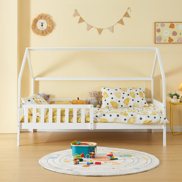 Kinderbed Ydre huisbed met matras en bedbodem wit [en.casa]