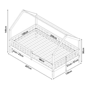 Kinderbed Ydre huisbed met matras en bedbodem wit [en.casa]