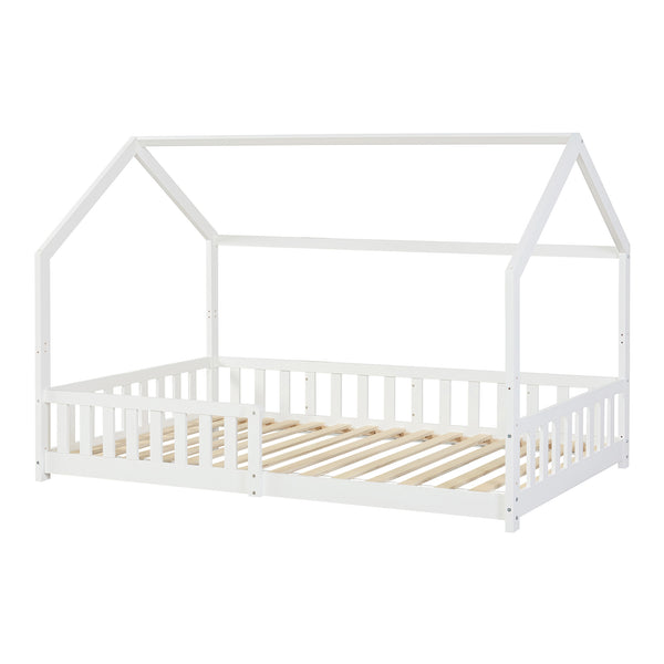 Kinderbed Ydre huisbed met matras en bedbodem wit [en.casa]