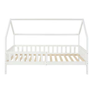 Kinderbed Ydre huisbed met matras en bedbodem wit [en.casa]