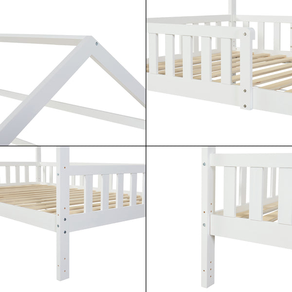 Kinderbed Ydre huisbed met matras en bedbodem wit [en.casa]