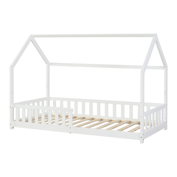 Kinderbed Ydre huisbed met matras en bedbodem wit [en.casa]