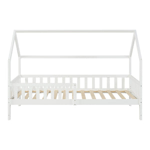 Kinderbed Ydre huisbed met matras en bedbodem wit [en.casa]