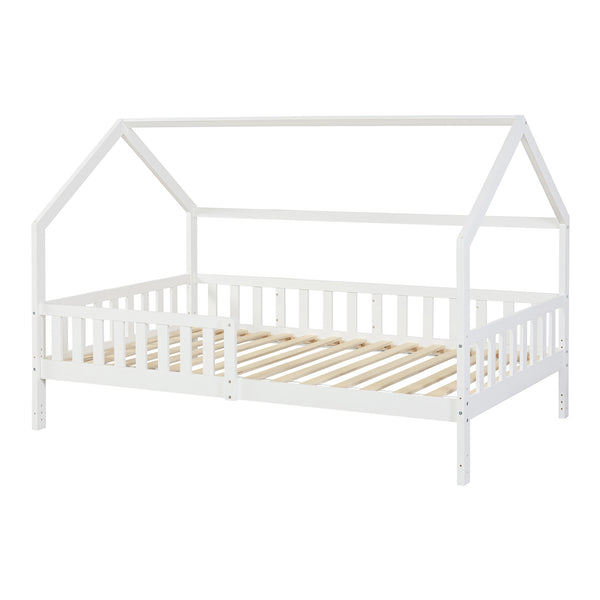 Kinderbed Ydre huisbed met bedbodem wit [en.casa]
