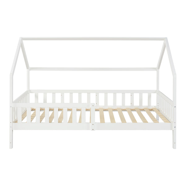 Kinderbed Ydre huisbed met bedbodem wit [en.casa]
