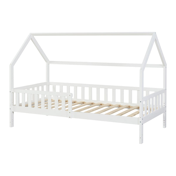 Kinderbed Ydre huisbed met bedbodem wit [en.casa]
