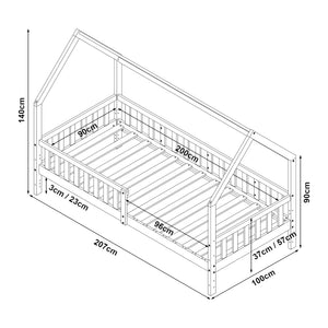 Kinderbed Ydre huisbed met bedbodem wit [en.casa]