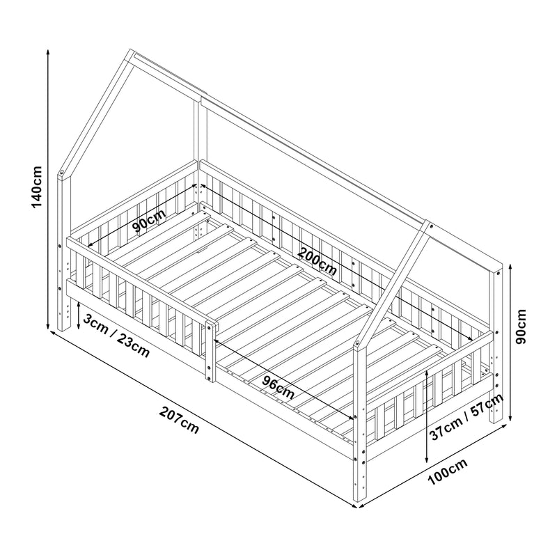 Maatschets Kinderbed Ydre huisbed met bedbodem wit [en.casa]
