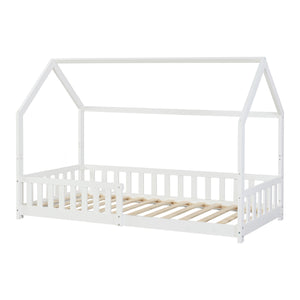 Kinderbed Ydre huisbed met bedbodem wit [en.casa]