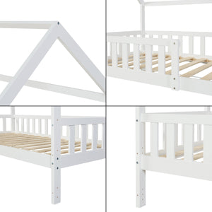 Kinderbed Ydre huisbed met bedbodem wit [en.casa]