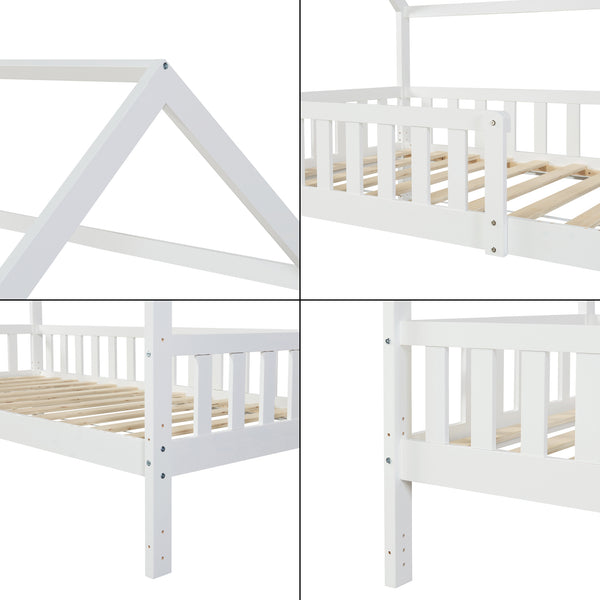 Kinderbed Ydre huisbed met bedbodem wit [en.casa]
