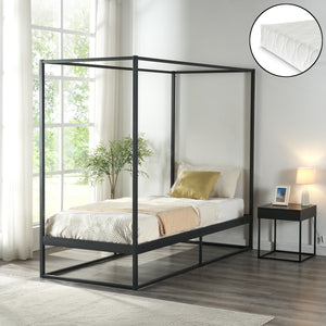 Lit à baldaquin Kristianstad avec matelas noir en différentes tailles [en.casa] - premiumXL