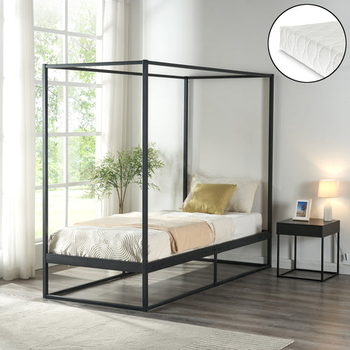 Lit à baldaquin Kristianstad avec matelas noir en différentes tailles [en.casa] - premiumXL