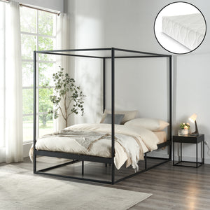 Lit à baldaquin Kristianstad avec matelas noir en différentes tailles [en.casa] - premiumXL