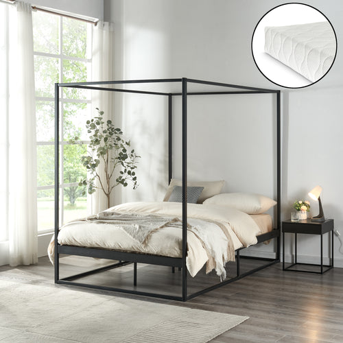 Lit à baldaquin Kristianstad avec matelas noir en différentes tailles [en.casa] - premiumXL