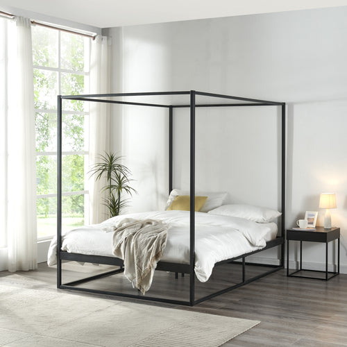 Lit à baldaquin Kristianstad métal noir en différentes tailles [en.casa] - premiumXL