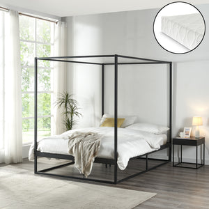 Lit à baldaquin Kristianstad avec matelas noir en différentes tailles [en.casa] - premiumXL