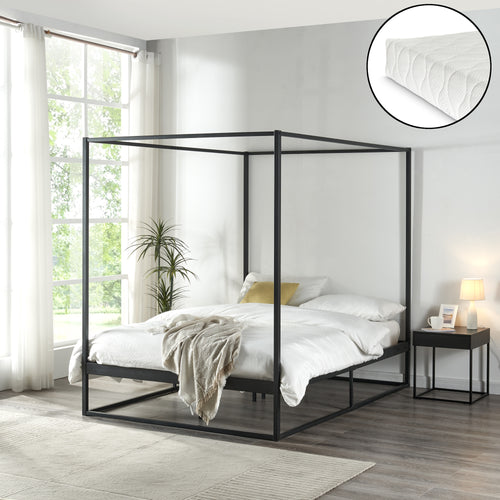 Lit à baldaquin Kristianstad avec matelas noir en différentes tailles [en.casa] - premiumXL