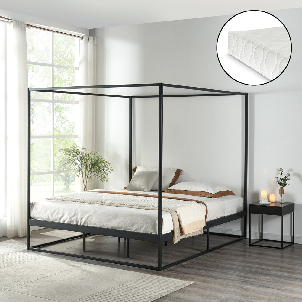 Lit à baldaquin Kristianstad avec matelas noir en différentes tailles [en.casa] - premiumXL