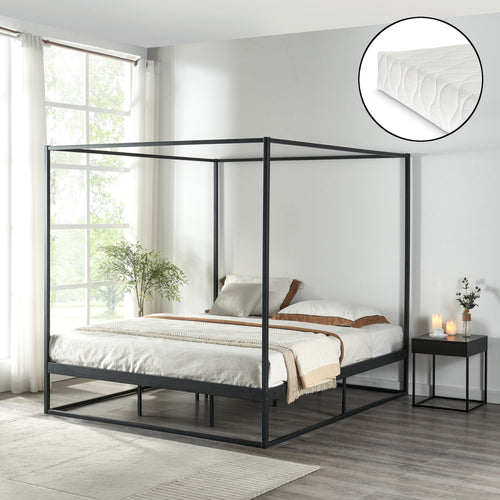 Lit à baldaquin Kristianstad avec matelas noir en différentes tailles [en.casa] - premiumXL