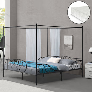 Metalen hemelbed Finström met bedbodem en matras [en.casa]