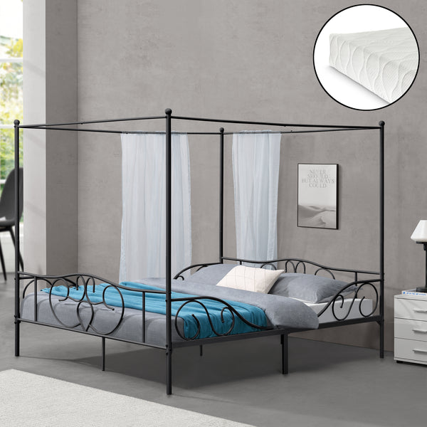 Metalen hemelbed Finström met bedbodem en matras [en.casa]