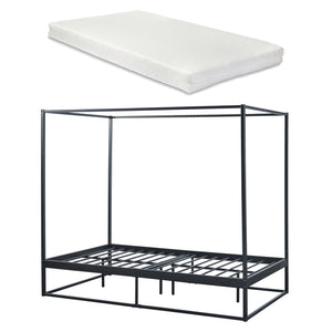 Lit à baldaquin Kristianstad et matelas à mousse froid noir [en.casa] [neu.haus]