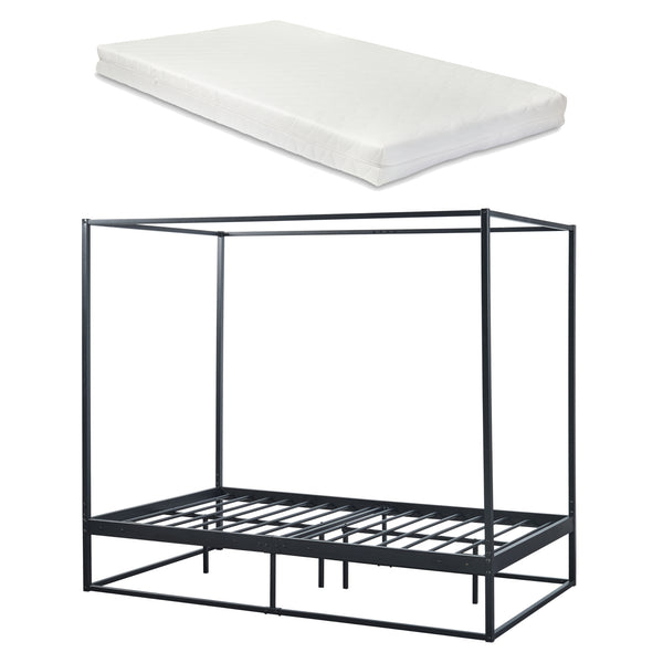 Lit à baldaquin Kristianstad et matelas à mousse froid noir [en.casa] [neu.haus]