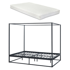 Lit à baldaquin Kristianstad et matelas à mousse froid noir [en.casa] [neu.haus]