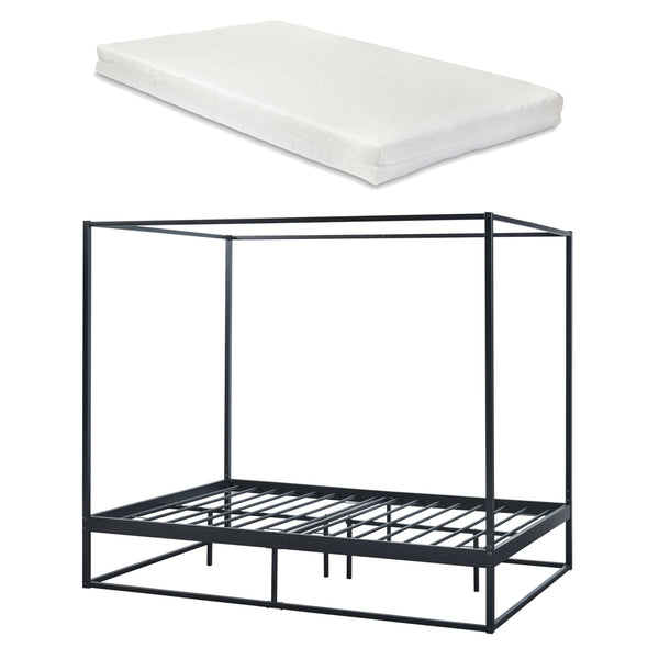 Lit à baldaquin Kristianstad et matelas à mousse froid noir [en.casa] [neu.haus]