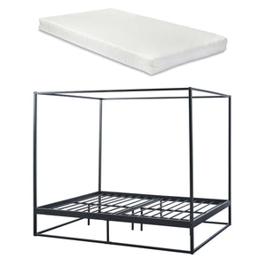 Lit à baldaquin Kristianstad et matelas à mousse froid noir [en.casa] [neu.haus]