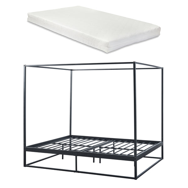 Lit à baldaquin Kristianstad et matelas à mousse froid noir [en.casa] [neu.haus]