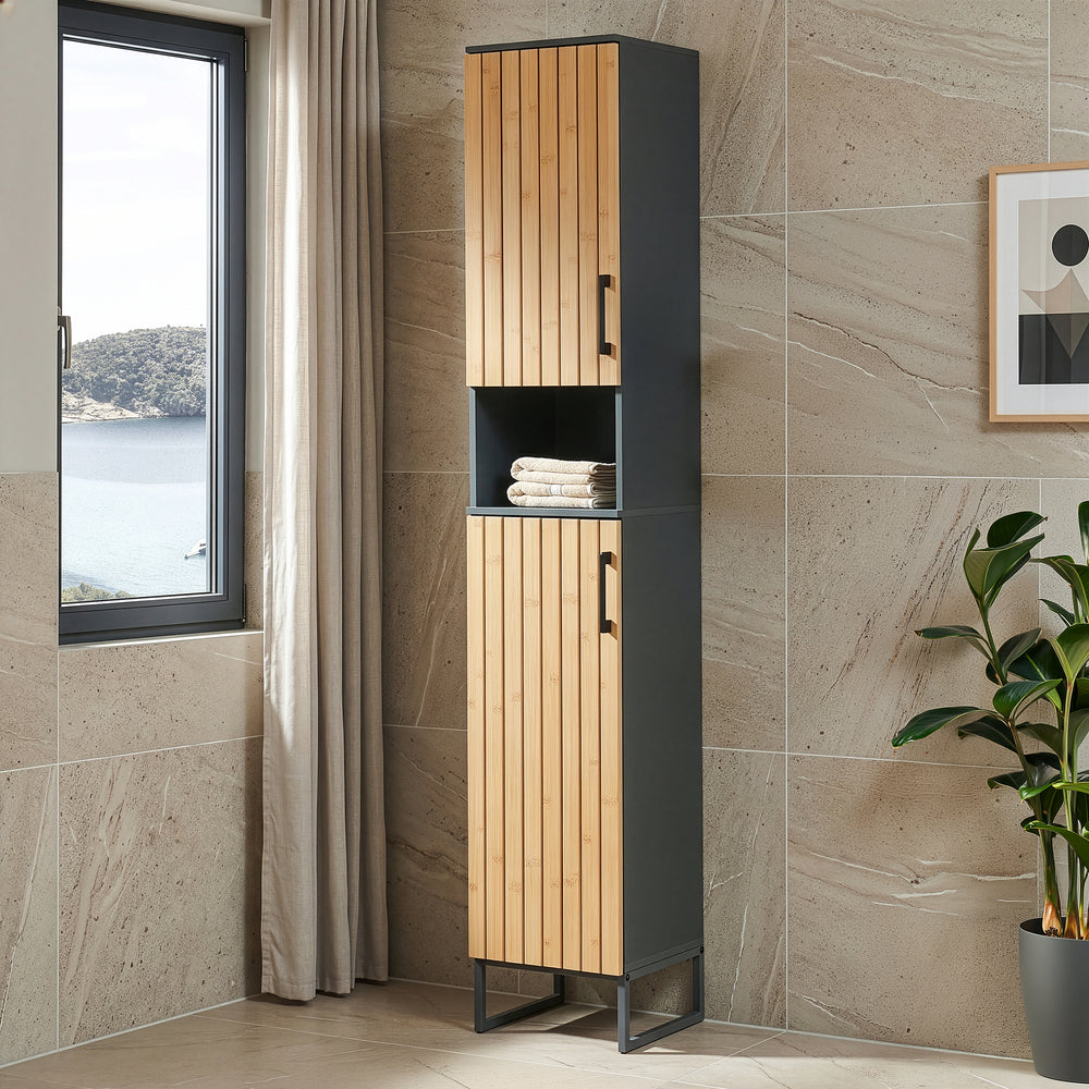 Colonne de salle de bain Svanes 170 x 30 x 30 cm gris foncé naturel [en.casa]