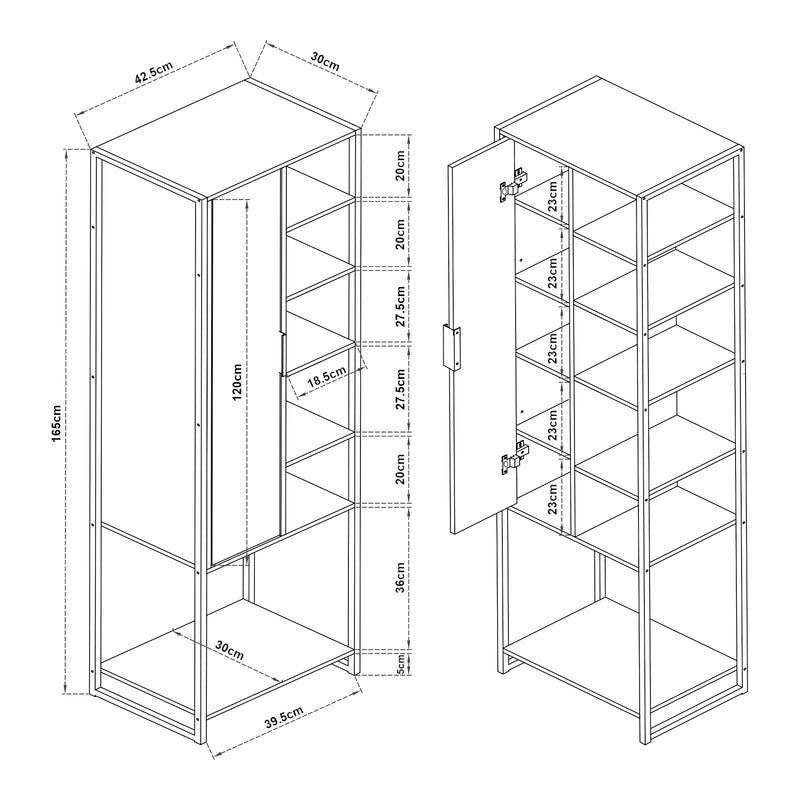Croquis coté Meuble colonne de salle de bain Namsskogan effet noyer noir [en.casa]
