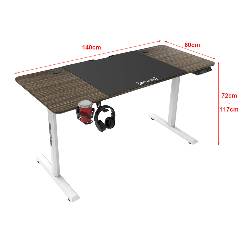 Croquis coté Bureau électrique Hayward à hauteur réglable 140 x 60 x 72 - 117 cm [pro.tec]