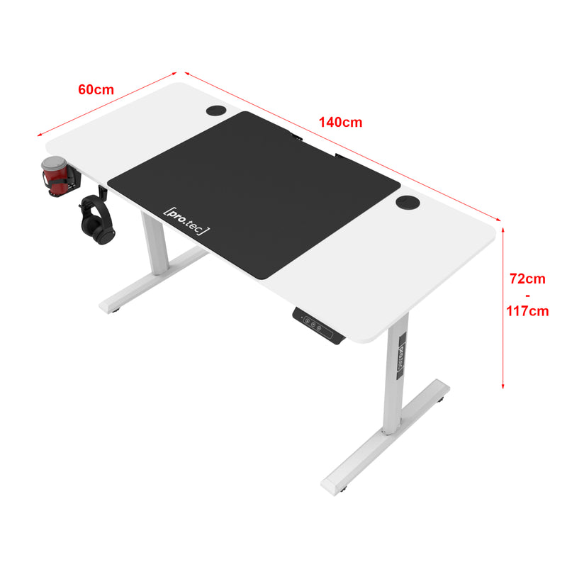 Croquis coté Bureau électrique Hayward à hauteur réglable 140 x 60 x 72 - 117 cm [pro.tec]