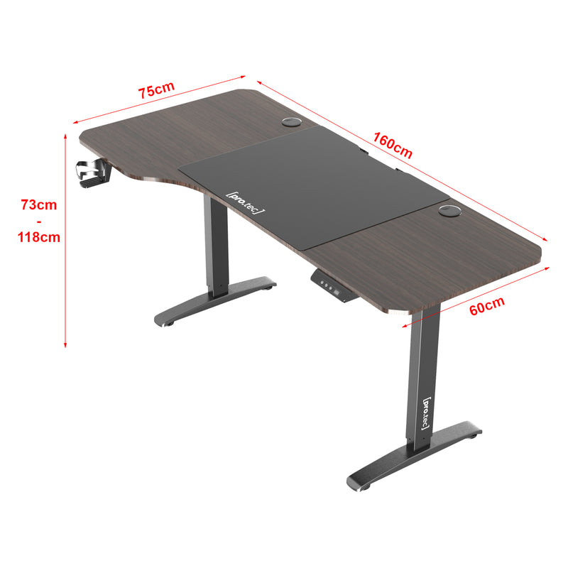 Croquis coté Bureau électrique Oxnard à hauteur réglable 73 - 118 cm en forme de L [pro.tec]