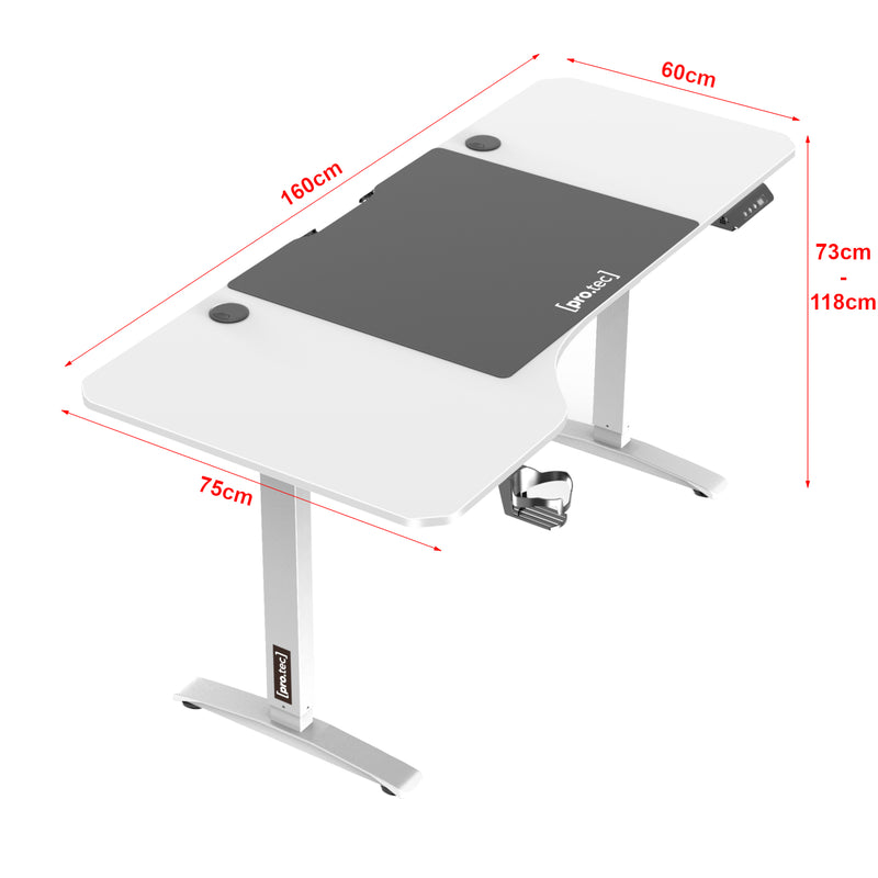 Croquis coté Bureau électrique Oxnard à hauteur réglable 73 - 118 cm en forme de L [pro.tec]