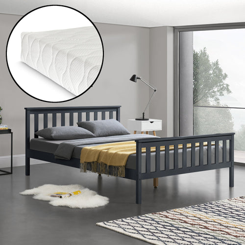 [en.casa] Lit Double en Pin avec Matelas en Mousse Froide et Sommier à Lattes